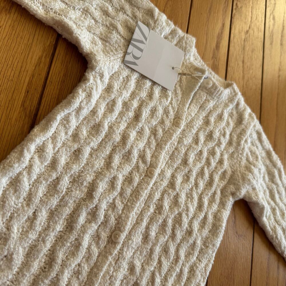 NWT Zara Baby Knit Long Sleeve Footless Romper Ecru Ivory Cable Knit 3-6 months